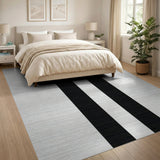 Bold Black Vertical Stripe Textured Rug