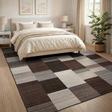 Modern Geometric Patchwork Area Rug in Brown Beige