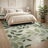 Green Botanical Green Leaves Area Rug