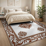 Brown and Tan Ornate Brown Border Traditional Persian Rug