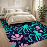 Teal Octopus Seashell Starry Navy Area Rug