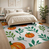 Whimsical Orange Pumpkin Leaf Pattern Area Rug