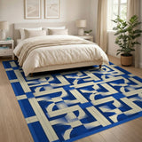Modern Blue Interlocking Geometric Area Rug