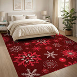 Geometric Modern Festive Red Snowflake Area Rug