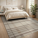 Beige and Neutral Modern Beige Grid Woven Area Rug