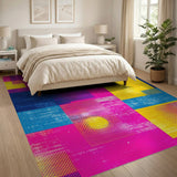 Vibrant Pink Yellow Blue Geometric Area Rug