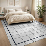 Modern Black White Geometric Grid Rug