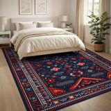 Navy Red Geometric Traditional Persian Rug