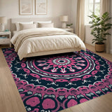 Navy Hot Pink Mandala Boho Area Rug