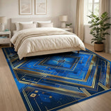 Art Deco Navy Blue Gold Geometric Area Rug