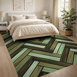Green Herringbone Woven Area Rug