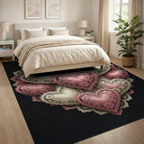 Pink Lace Hearts Roses Area Rug