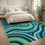 Swirling Waves Blue Teal Area Rug