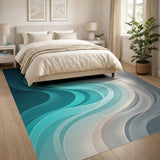 Fluid Teal Waves Abstract Area Rug