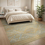 Teal Gold Geometric Heritage Tribal Rug