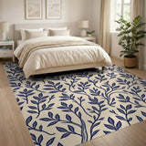 Navy Blue Leaf Vine Cream Area Rug