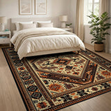 Beige Heritage Tribal Area Rug with Rust Geometric Patterns