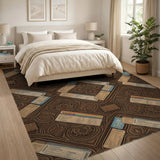 Vintage Travel Ticket Brown Area Rug