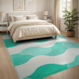 Teal Ocean Wave Coastal Area Rug