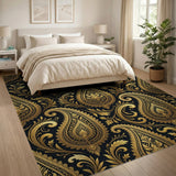Gold Paisley on Black Traditional Persian Rug