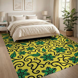 Vibrant Yellow Tribal Star Flower Area Rug