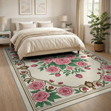 Pink Roses Ornate Floral Vintage Area Rug