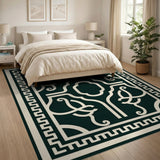 Ornate Black White Geometric Area Rug