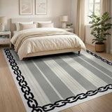 Grey Striped Chain Border Area Rug