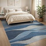 Abstract Blue Wave Geometric Area Rug
