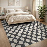 Black and White Black White Geometric Trellis Area Rug