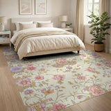 Vintage Pink Purple Floral Cream Area Rug