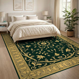 Traditional Persian Emerald Green Gold Ornate Floral Area Rug