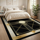 ODIKA Art Deco Gold & Black Washable Area Rug - Low Pile Geometric Non-Slip Rug