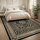Ornate Black Beige Traditional Persian Area Rug
