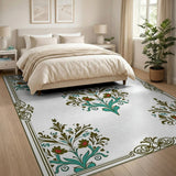 Blue and Teal Traditional Persian Teal Floral Medallion Persian Area Rug