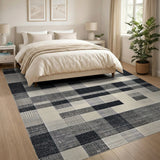 Patchwork Black White Geometric Patchwork Area Rug