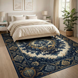 Navy Ornate Baroque Floral Area Rug