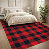 Red Red Black Buffalo Plaid Rustic Area Rug