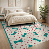 Playful Teal Bows Red Polka Dot Area Rug