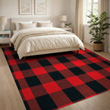 Rustic Farmhouse Red Red Black Buffalo Plaid Rustic Area Rug
