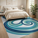 ODIKA Abstract Teal & Blue Wave Washable Area Rug, Low Pile Non-Slip Modern Art Carpet