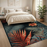Tropical Palm Leaf Hibiscus Area Rug