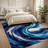 Sweeping Blue Waves Abstract Area Rug