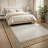 Beige Area Rug with Ornate Geometric Border