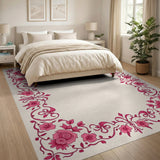 Pink Pink Rose Vine Border Area Rug