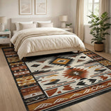 Brown and Tan Southwestern Geometric Area Rug in Brown Tan