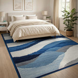 Geometric Modern Blue and Teal Modern Blue Wave Geometric Area Rug