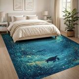 Teal Sea Turtles Underwater Coastal Rug