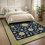 Navy Gold Floral Persian Area Rug