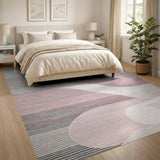 Abstract Pink Grey Wavy Area Rug